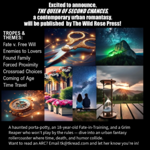 Illustrations of book themes, such as Fate, Crossroads, Choices, Time and enemies to lovers
